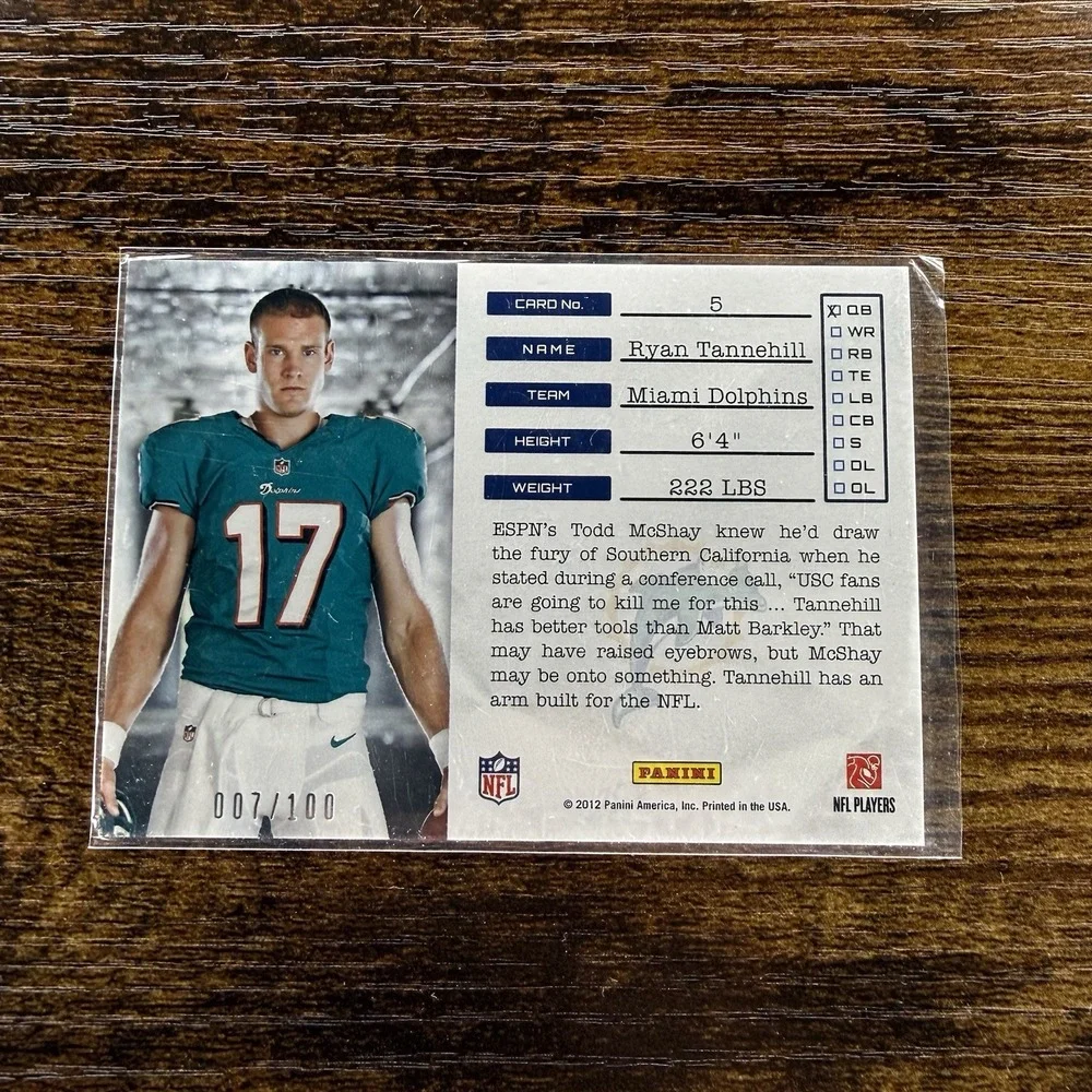 2012 Prestige Ryan Tannehill RC Draft Tickets HoloKote #5 007/100
